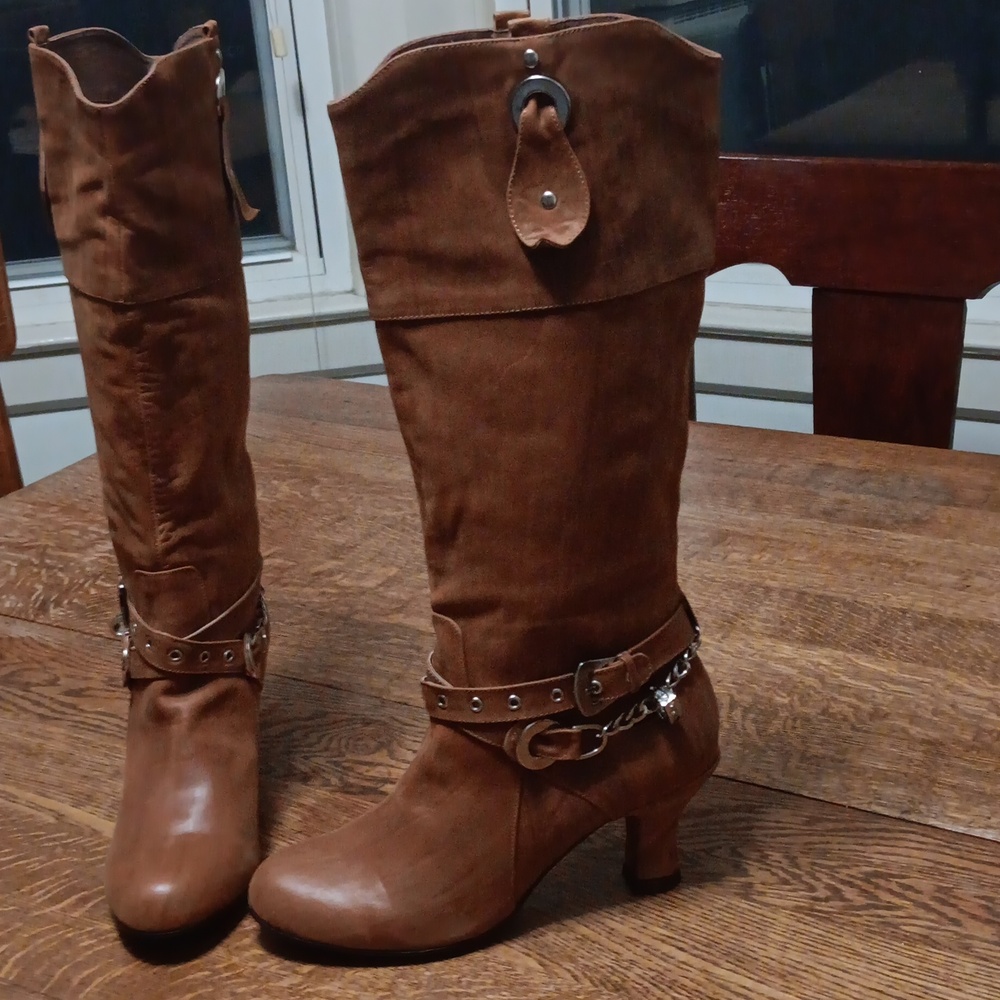VINTAGESIZE 8.5 NICOLA BERTTI  LEATHER BROWN KNEE HIGH BOOTS FROM ITALY